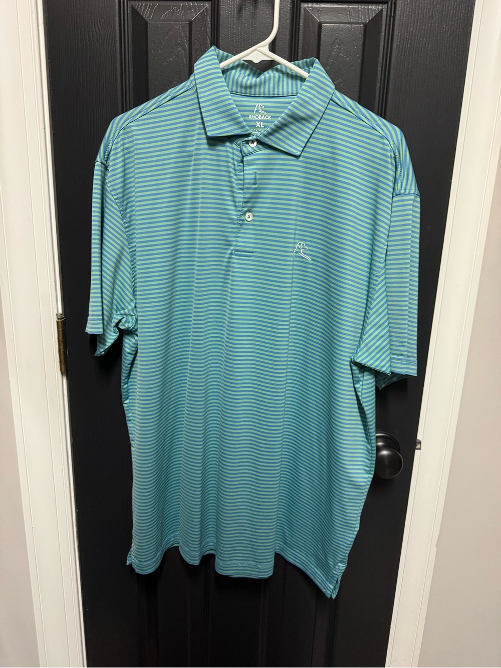 Rhoback Teal & White Thin-Striped Performance Polo